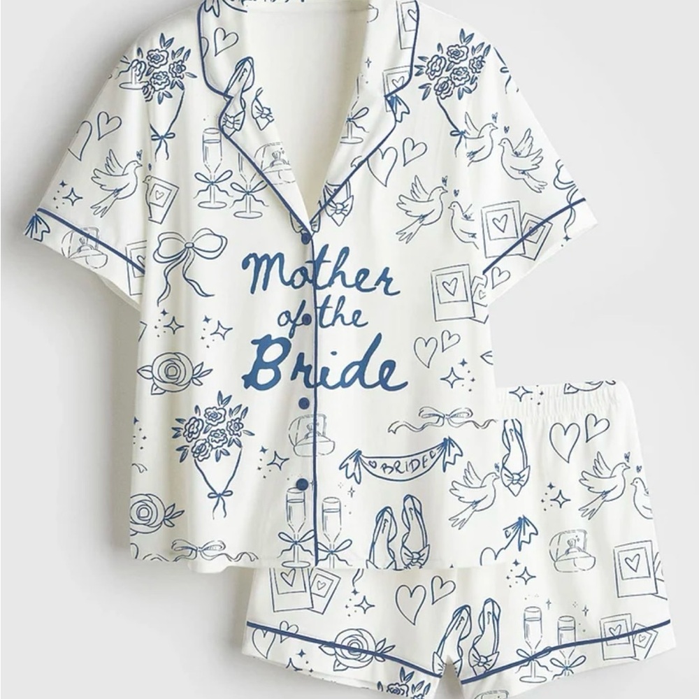 NWT Elegant Mother of the Bride Pajama Set - White and Blue